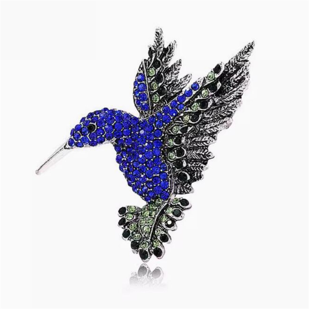 Luxury Crystal Phoenix Bird Brooch Women Men Pins Colorful Animal Brooches Clothing Accessories Party Coat Scarf Jewelry: Blue white zinc plated