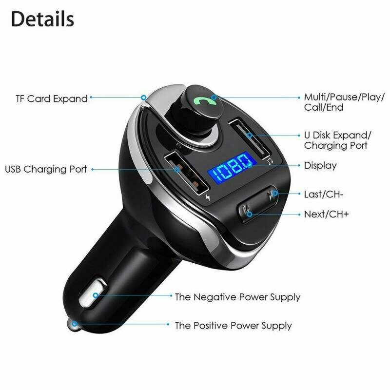 Wireless In-Car Bluetooth FM Transmitter Adapter Fast USB Charger User Manual