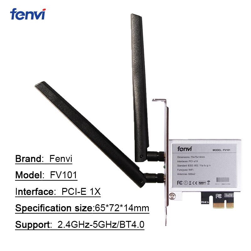 Fenvi Mini PCI-E To PCI-E X1 Wireless Adapter Converter With 2x Antenna for Desktop PC Half Size PCI Express WiFi Network Card