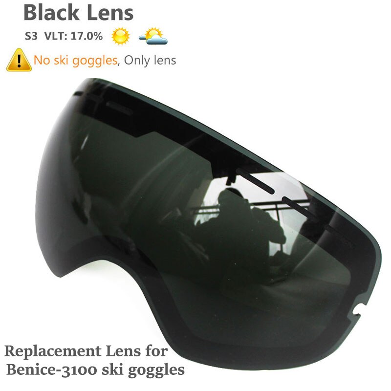 Anti-fog Ski Goggles UV400 Ski Glasses Double Layers Skiing Snowboard Snow Goggles Ski Eyewear With One Graced Brightening Lens: Black Lens Only