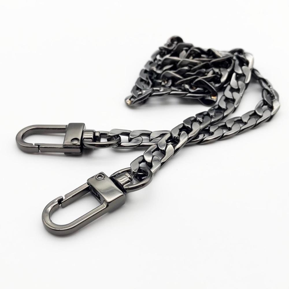 DIY 60mm 120cm Metal Handbag Purse Chain Leather Bag Strap Handle Shoulder Replacement Repair with Double Clasp Snap Clip: total length 60cm / Gun black