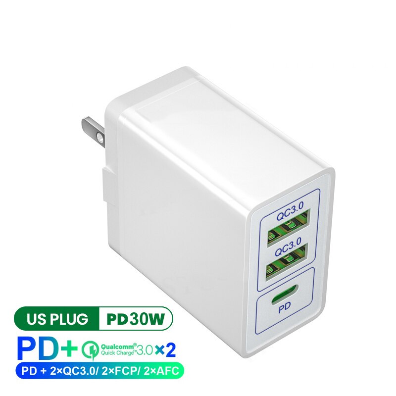 30w -fach usb-schnellladegerät, schnellladefunktion 4.0 , 3.0 typ-c pd schnellladefunktion für iphone 12, 11 x usb-ladegerät,  qc 3.0 handy-ladegerät für huawei: 3 ports pd qc us typ