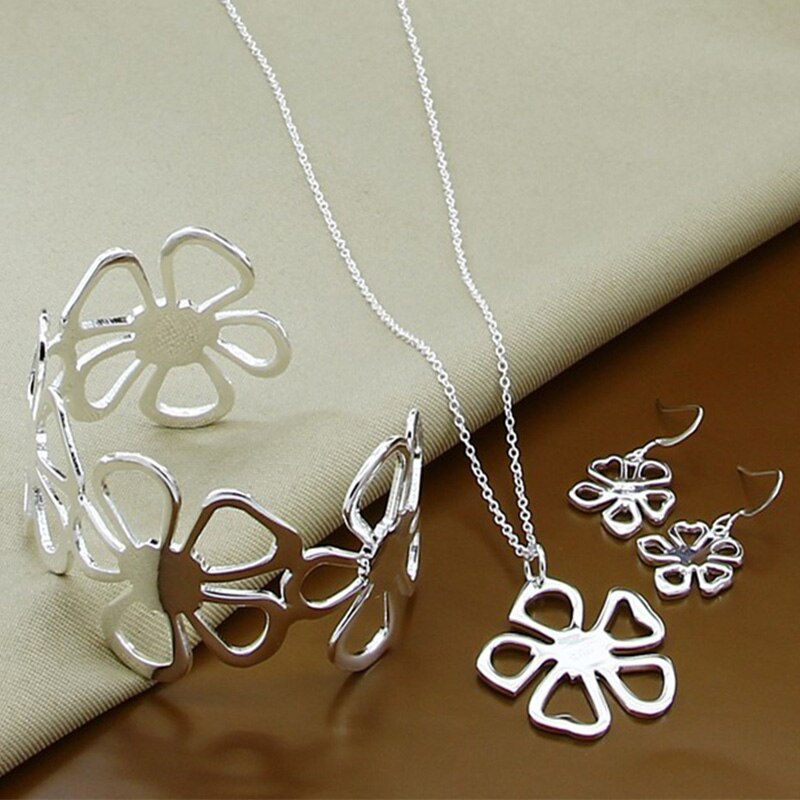 Set di Gioielli delle donne 925 Argento Fortunato Fiori Pendenti Con Gemme E Perle Collana Braccialetti Orecchini Delle Signore Dei Monili