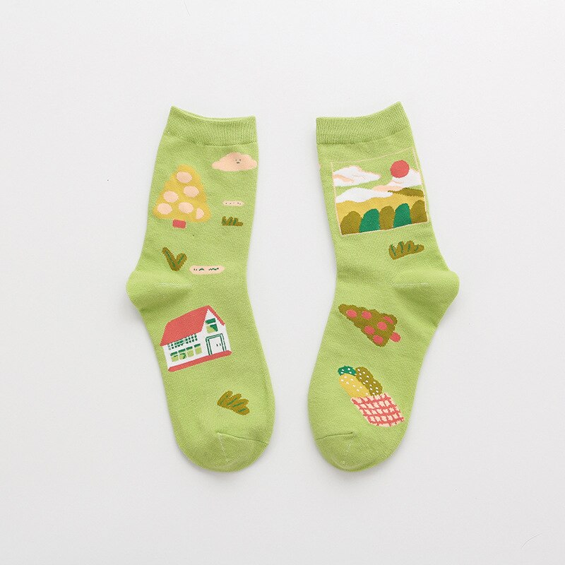 Mignon dessin animé fruits impression avocat banane cerise pêche filles Kawaii chaussettes meias coréen Harajuku broderie Pile tas chaussettes drôles: 9