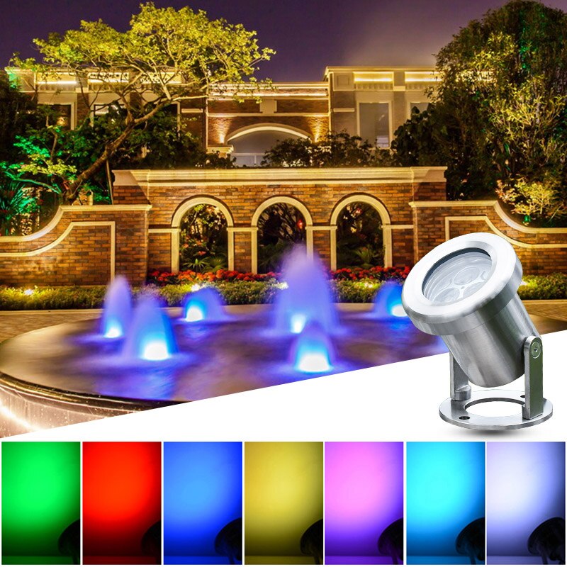 LED underwater light colorful spotlight ip68 waterproof stainless steel pool light 3w RGB changeable fountain lights pond lights