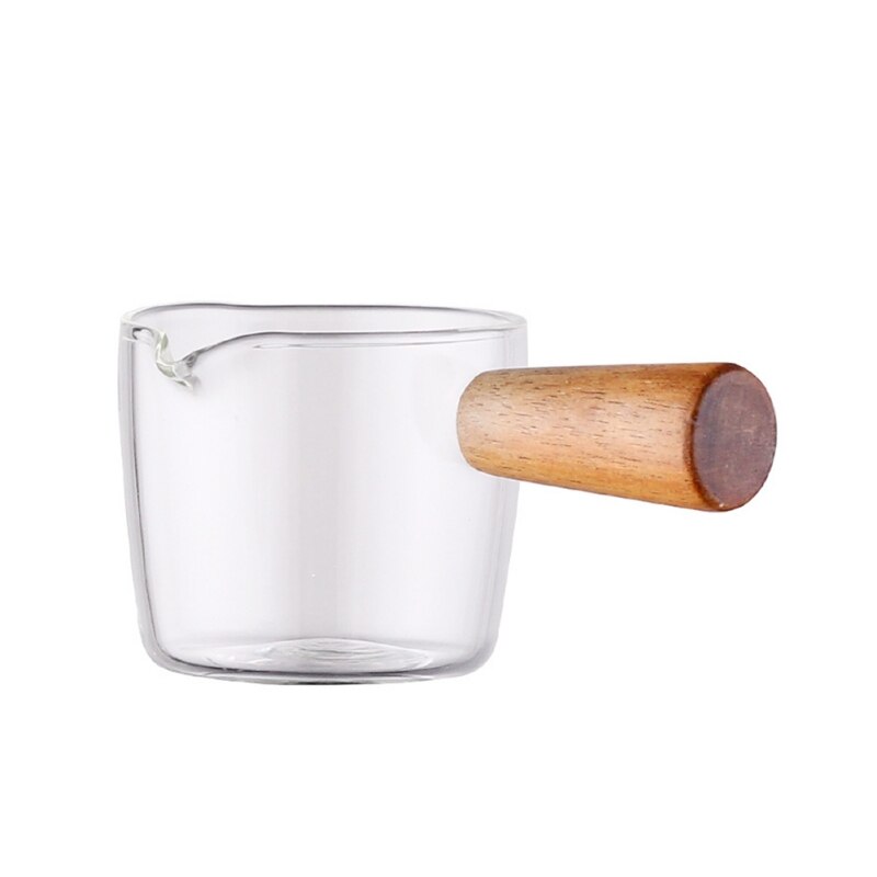 Taza de vidrio con mango de madera para té, plato de café, Mini taza de leche, plato de salsa de extracción manual con mango, plato de aperitivos de vinagre y salsa de vidrio: 50ml-1