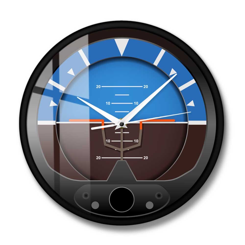 Aircraft Attitude Indicator Silent Non Ticking Wall Clock Flight Instrument Home Décor Wall Watch Pilots Art Décor Modern Clock: Metal Frame