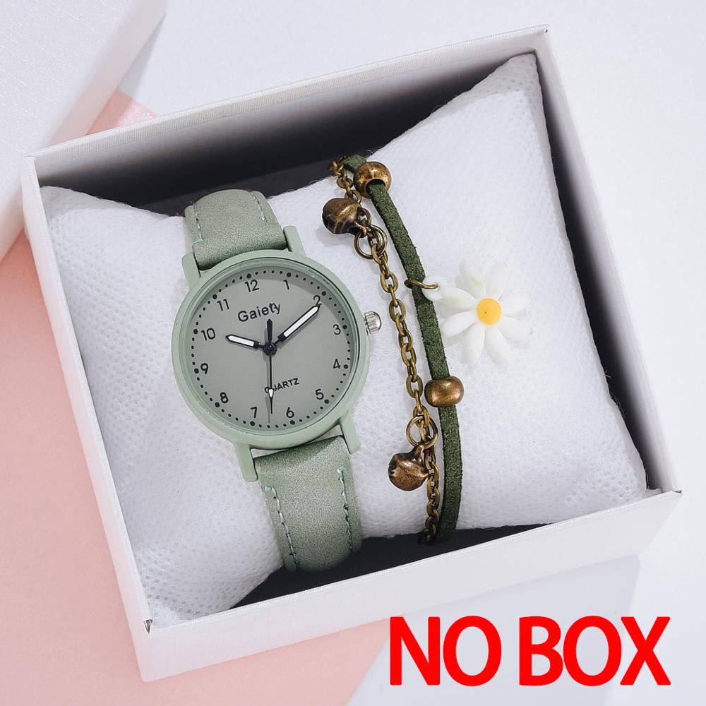 Mærke ur til kvinder enkle arabiske tal armbånd læder dame kjole kvarts ur ur til kvinder relogio feminino: 2 stk grøn sæt