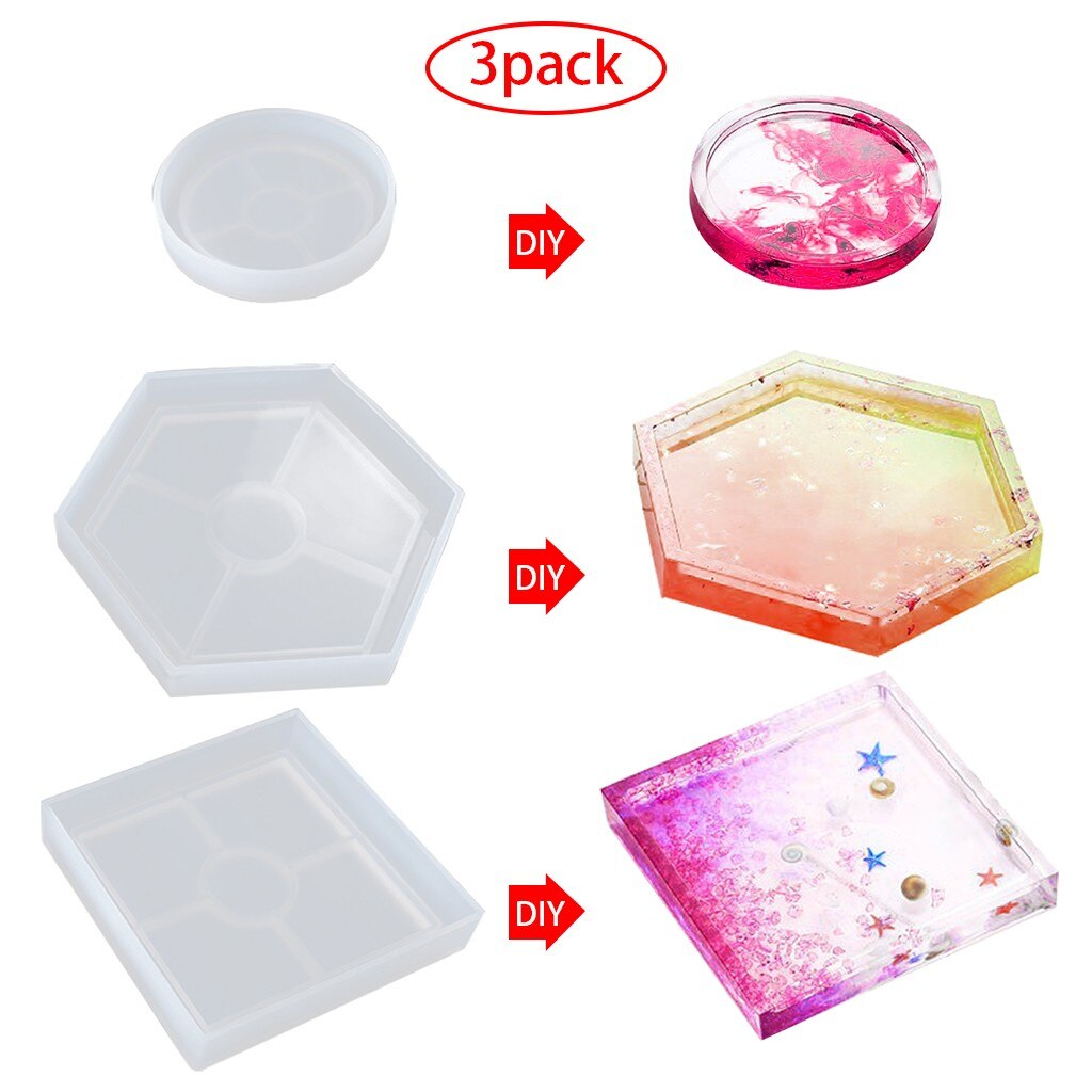 3 Pack Diy Siliconen Mallen Voor Hars, hars Mallen Asbak Schotel Siliconen Mal Ronde Coaster Maken Epoxyhars Art Supplies