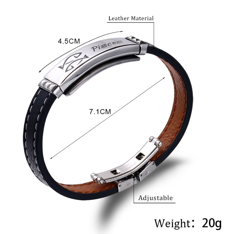 Pulsera de acero inoxidable con 12 Constelaciones para hombre, joyería de , Charm, cuero negro, signos del zodiaco informales, Punk,