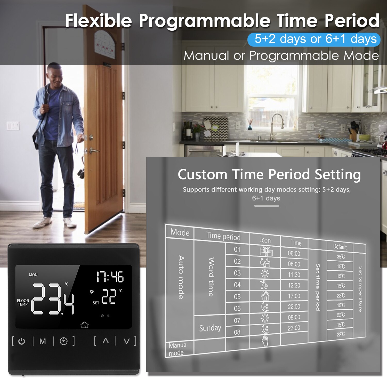 Smart Touchscreen Thermostat for Home Programmable Electric Water Heating System Thermoregulator 85-250V Temperature Controller