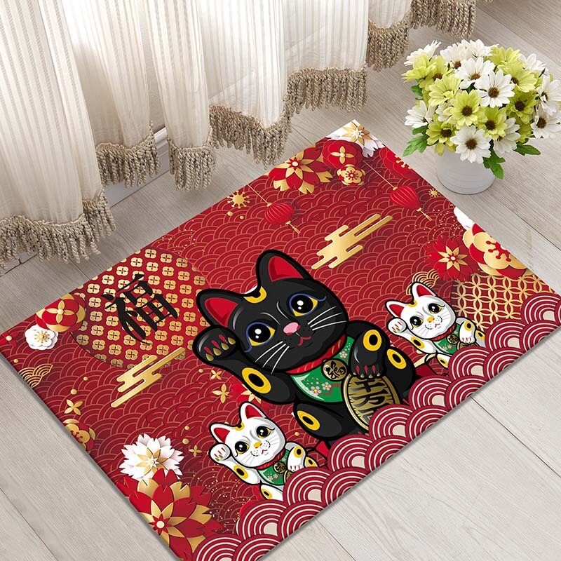 Lucky Cat Printed Floor Mat Door Mat 40x60cm Velvet Bathroom Non-slip Carpet Kitchen Living Room Floor Mat Home Decoration Mat .