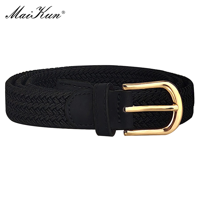 MaiKun Canvas Braided Belts for Women Adjustable Big Size Metal Pin Buckle Elastic Waistband Casual Style: army green / 120cm
