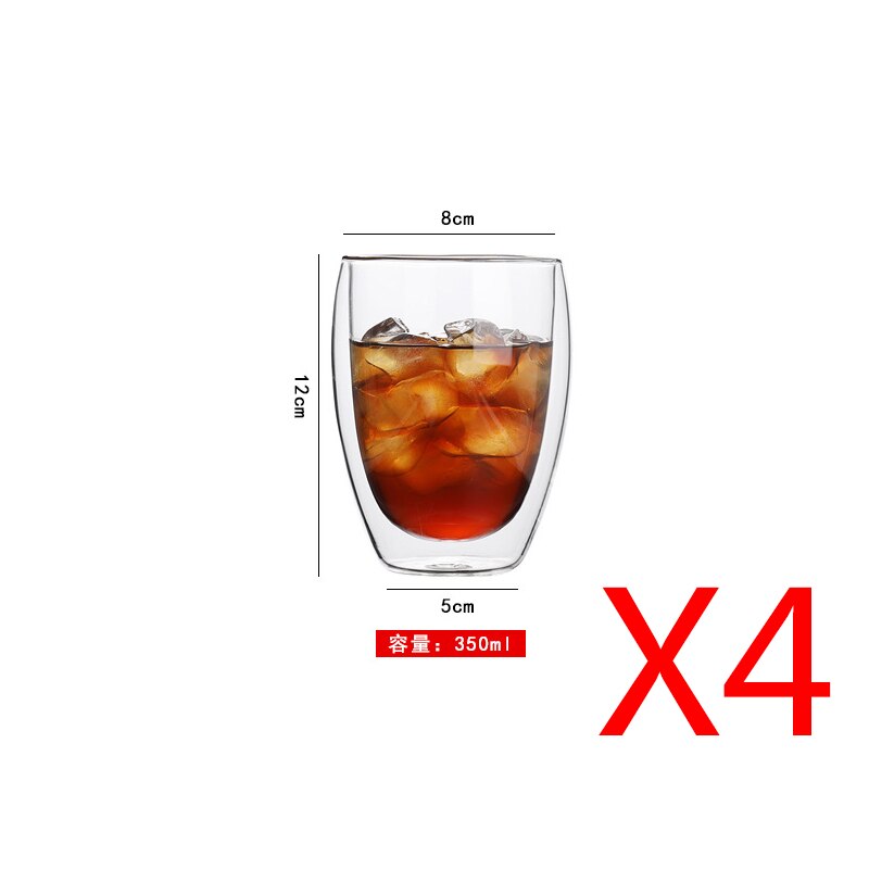Transparent Double-layer Insulation Cup Heat-proof Anti-freeze Coffee Cup Ice Cream Cup Milk Cup Tea Cup Beverage Cup Creativity: 350ml x4