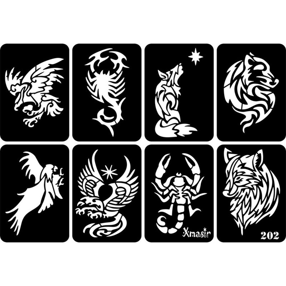 32Pcs Tijdelijke Hollow Out Tattoo Stickers Stencils Sjablonen Voor Gezicht Verf Henna Airbrush Spray Zelfklevende (Willekeurige patroon)