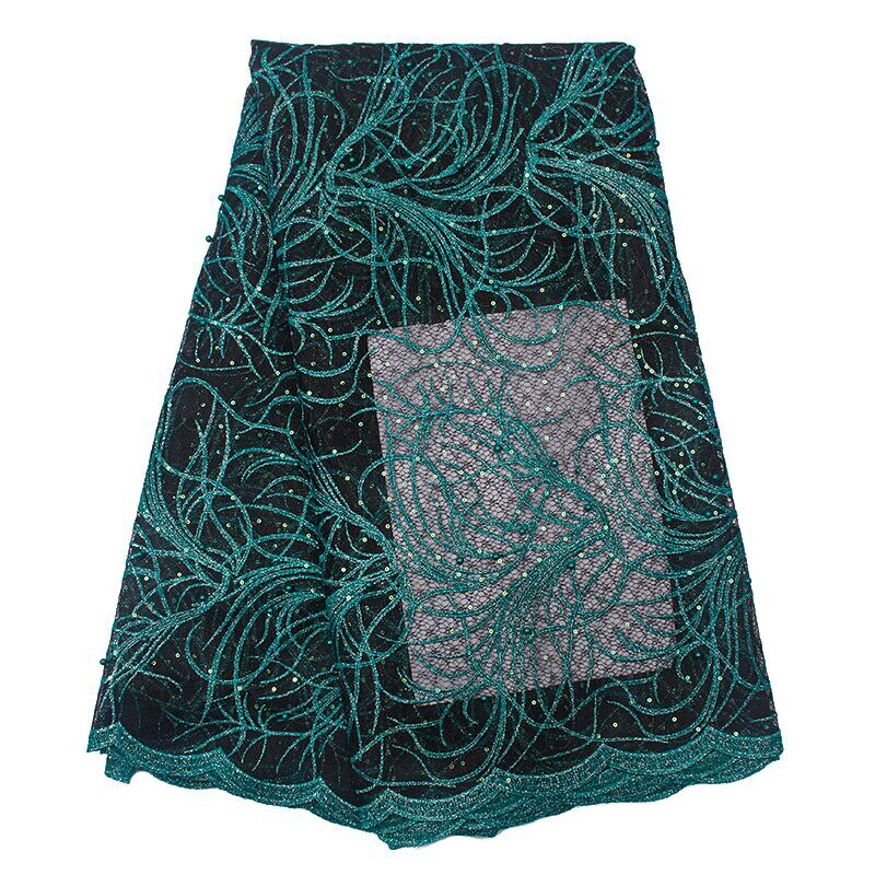African Lace Fabric French Tulle Lace Fabric Handmade Beaded Stone Nigerian Wedding Fabric 5 Yards: Black