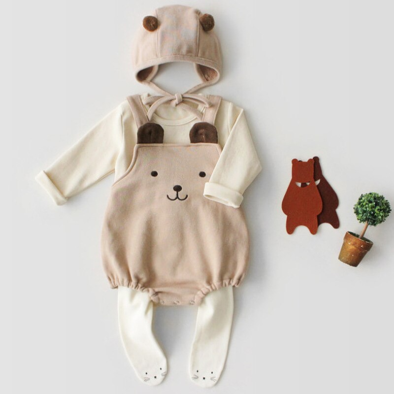 Baby Bodysuits Leuke Beer Mouwloze Riem Katoen Hoed-Jas + Hoed Voor Zuigelingen Jonge Kinderen Baby Meisje Kleding