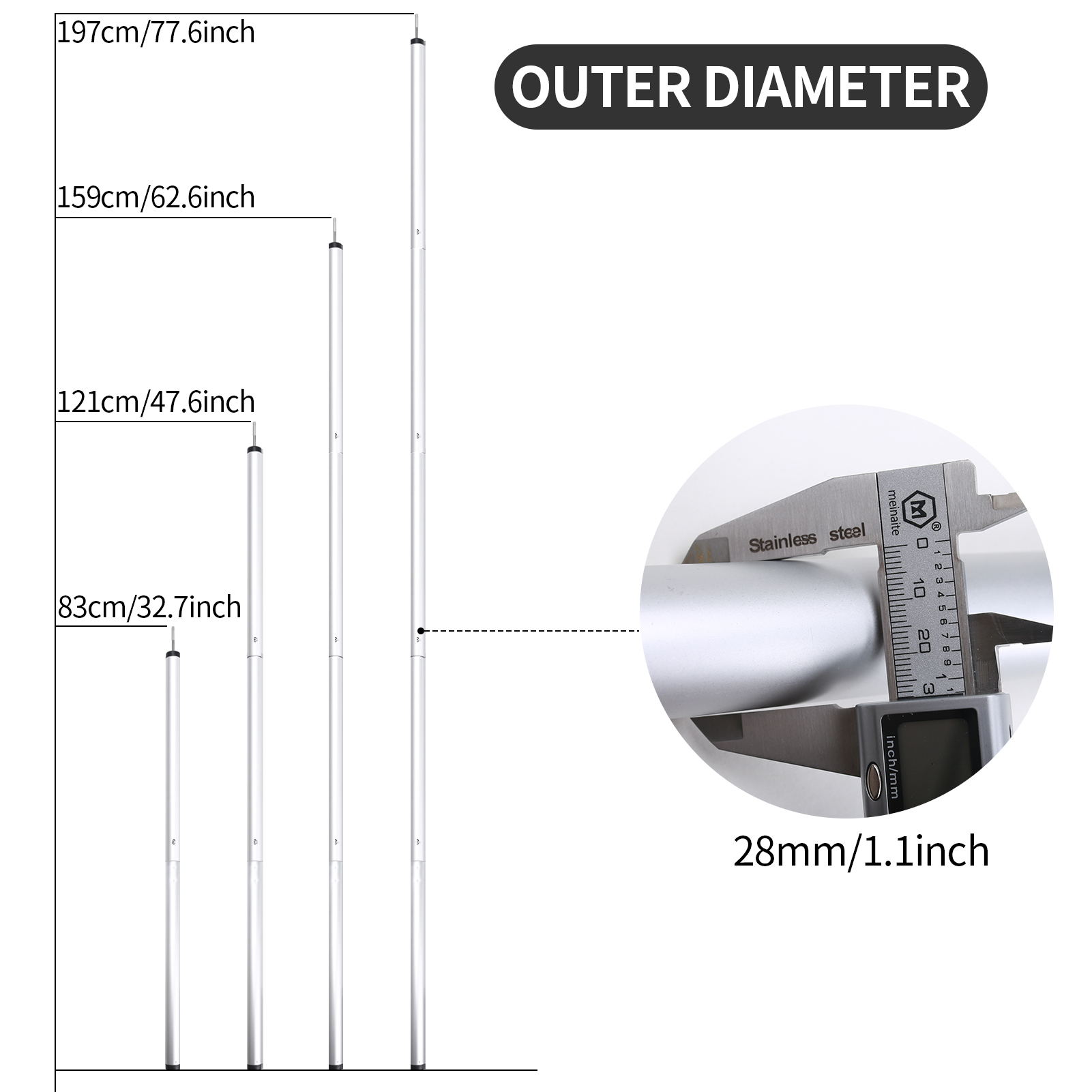 197CM Folding Tarp Pole Awning Rod Foldable Tent Pole Support Stand Pole Outdoor Camping Sun Shelter Sticks Tent Accessories
