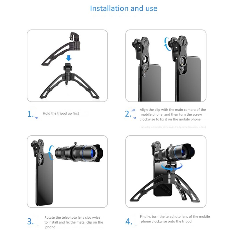 APEXEL HD 20-40X lente de la cámara del teléfono telescopio lente telefoto Zoom Monocular + trípode para todos los teléfonos inteligentes