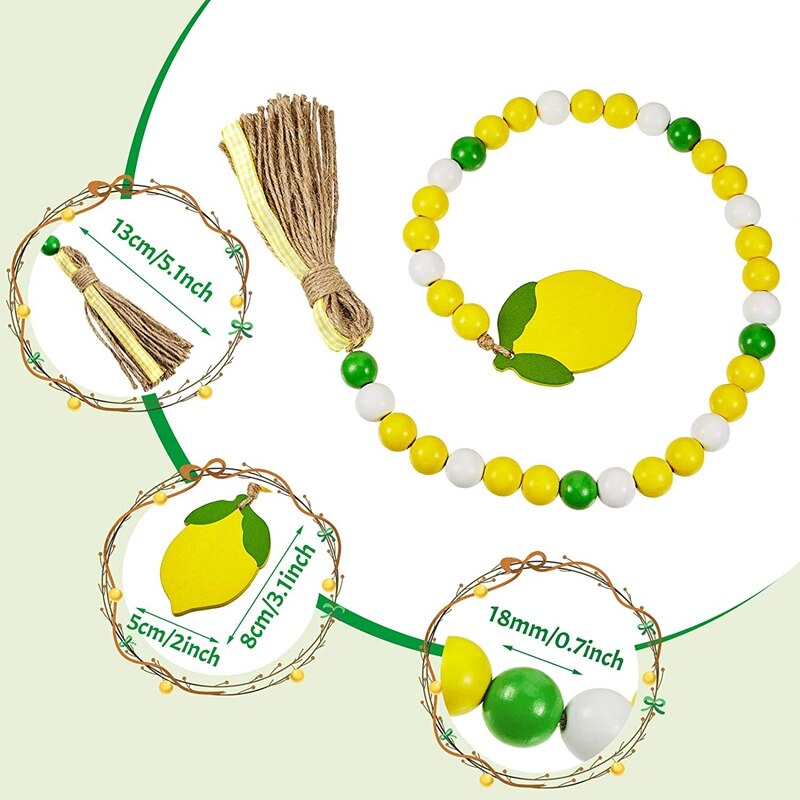Citroen Hout Bead Garland, Rustieke Kralen Garland Met Kwasten Boerderij Houten Kraal Hangen Decor Houten Kralen Voor Muur Decor