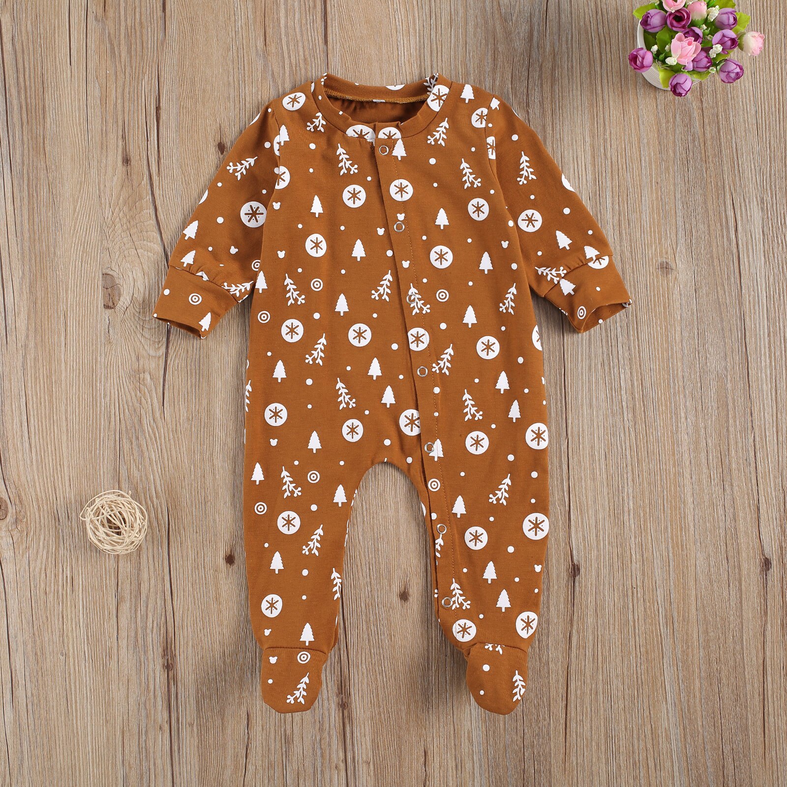 Focusnorm Herfst Pasgeboren Baby Meisjes Jongens Footie Print Lange Mouwen Single Breasted Mooie Warme Outfits 0-6M