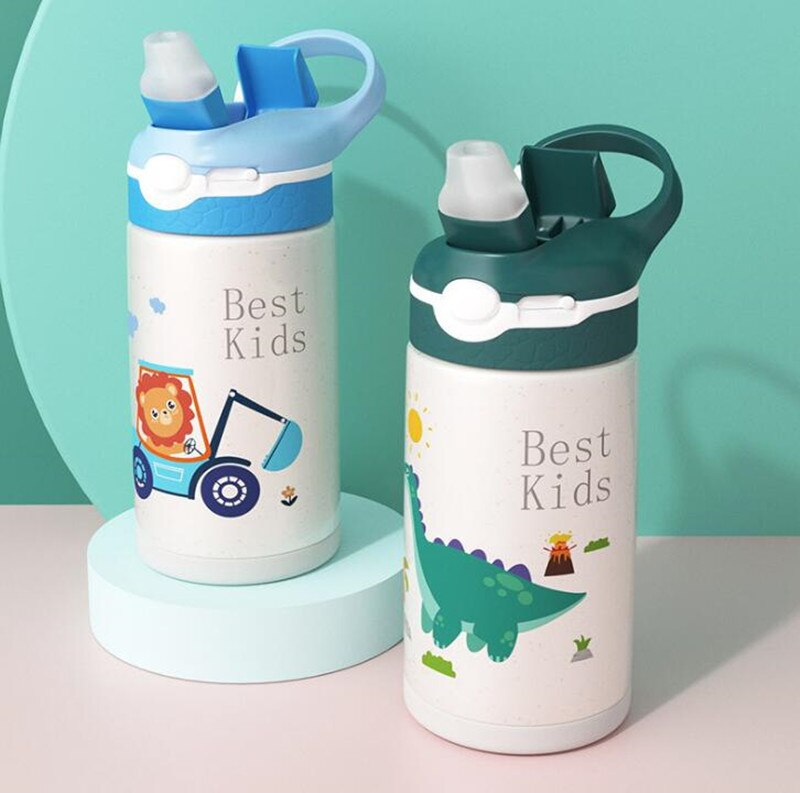 Bouteille d&#39;eau Thermos pour enfants de 400ML, tasse Thermos pour enfants, bébé canard, paille à billette, flacons sous vide en acier inoxydable 316, gobelet, tasse thermique