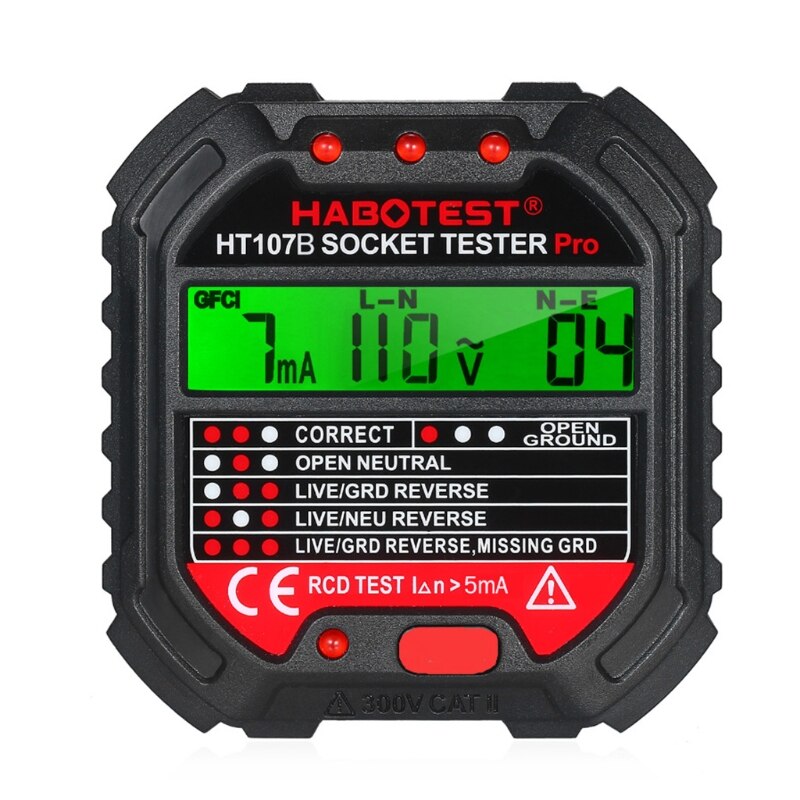 Testeur de ligne RCD, testeur de prise électrique, prise EU/UK/US HT107, Test de tension avec écran LCD