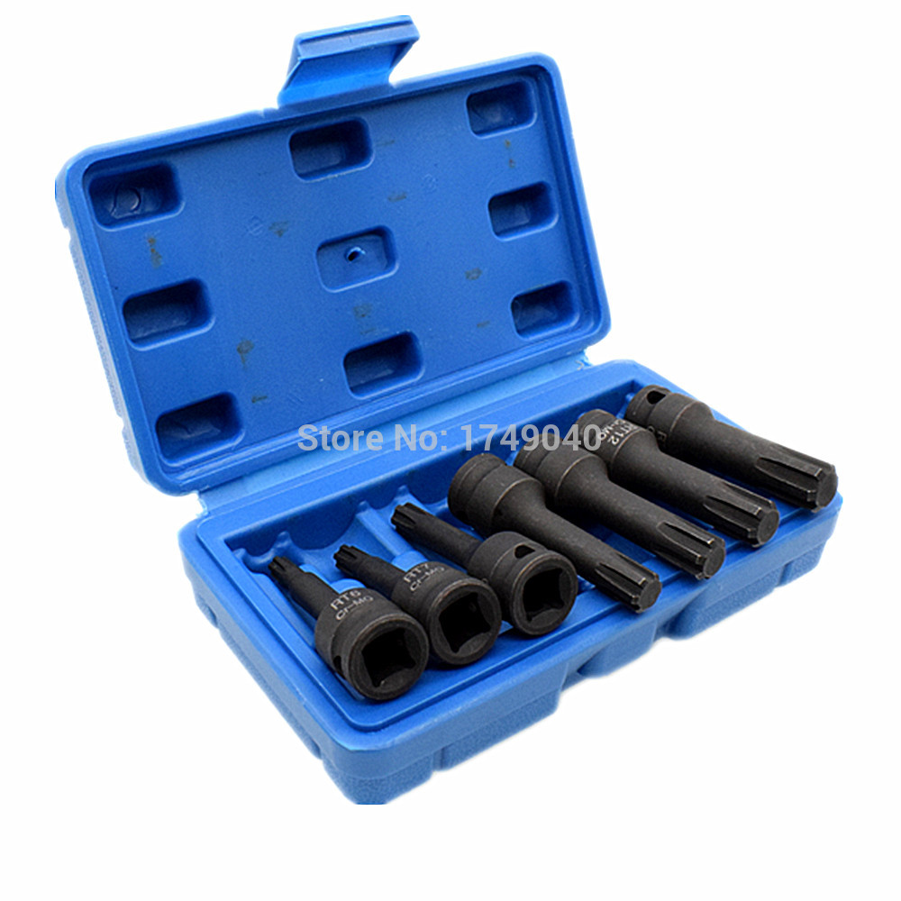 7 Piece 3/8" Square Drive Impact Ribe Bits Socket Set RT6 RT7 RT8 RT10 RT11 RT12 RT13 CR-MO Screwdriver Bit Socket Wrench Tools