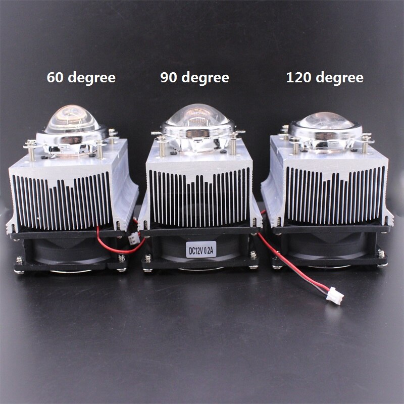 100W LED Aluminium Kühlkörper Lüfter + 60 grad 90 grad 120Grad44mm Objektiv + Reflektor Brack