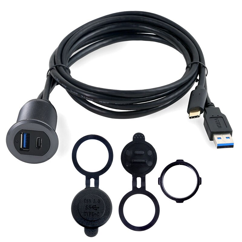 1M USB Socket Extension Cable Car Van Dashboard Flush Mount Panel 2 USB Plug Data Cord Motorcycle Wire Charger