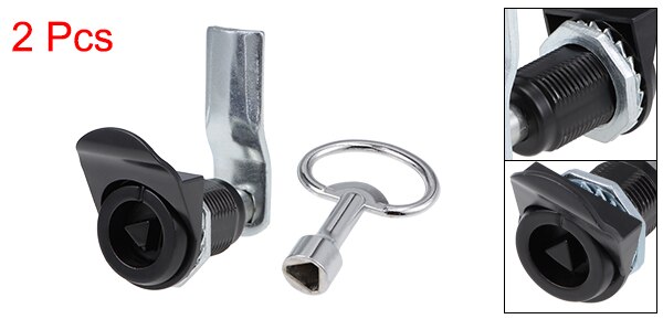uxcell 1/2/4pcs Triangle Cam Lock 22mm Cylinder Dia. 49mm Long Cam Keyed Alike Silver Tone/Black Zinc Alloy Chrome Plated: Black 2 Pack