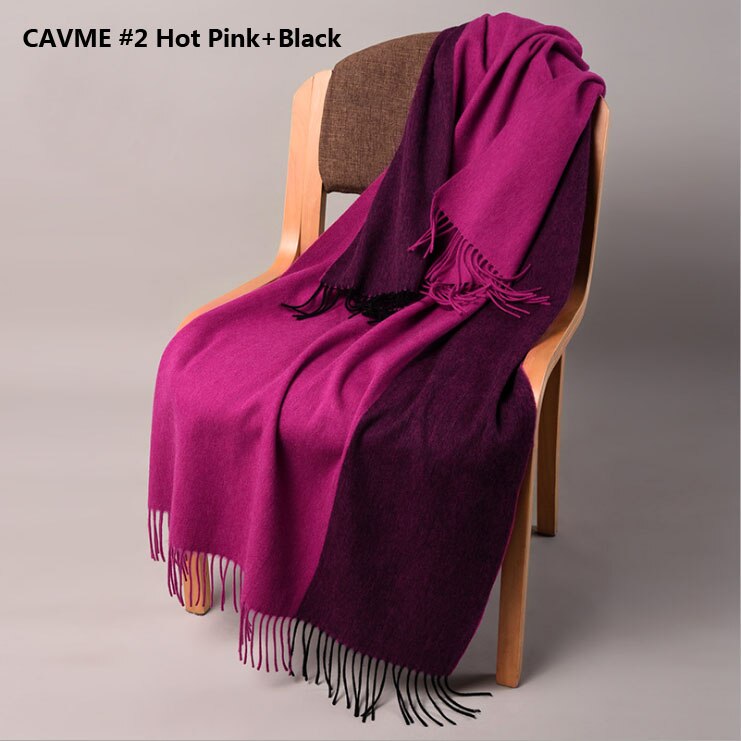 Cavme pink vinter uld tørklæde til kvinder patchwork sort farve damer ensfarvet uld lang tørklæde 300g 70*200cm: Cavme pink sort