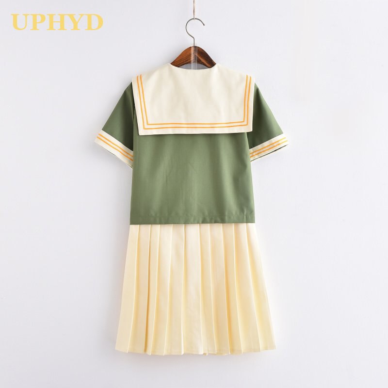 Uniforme de escuela secundaria verde para niñas, uniformes de Sailor, estilo pijo