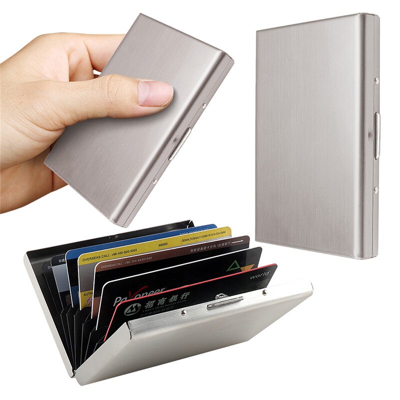 Stainless Steel Card Box Credit ID Card Business Bag Storage Metal Clip Solid Color Business