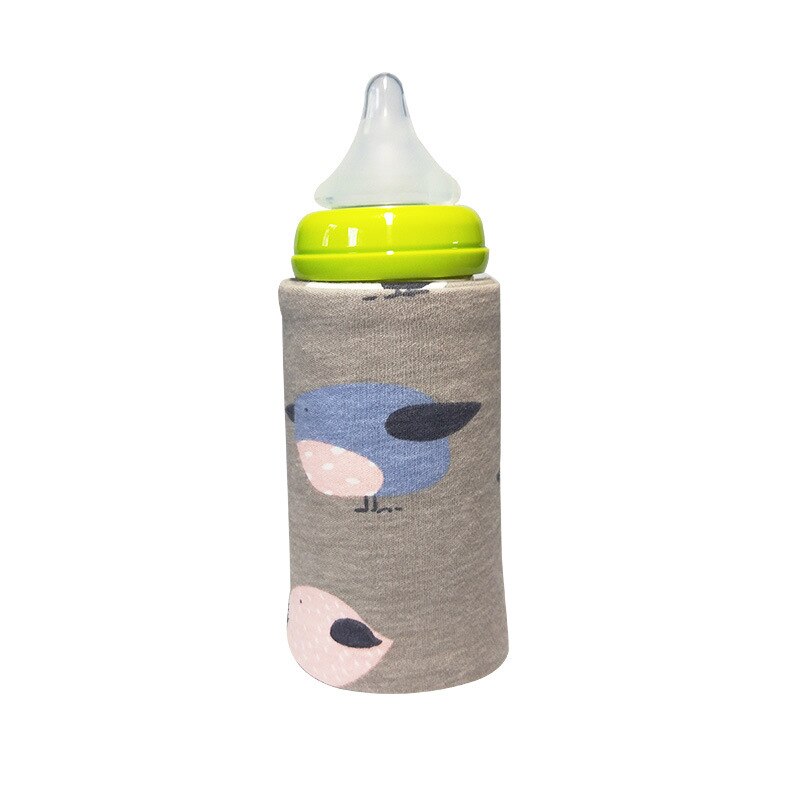 Portablet venta botella calentador viaje bebé niños dibujos animados leche Agua USB cubierta manga bolsa infantil película de calentamiento: Plata