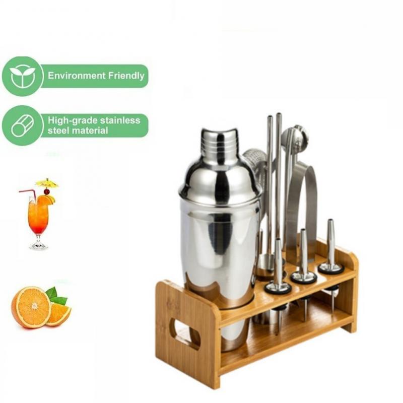 13PC Bartender Set Stainless Steel Bar Cocktail Shaker Set Barware Tools Shaker Sets With Wooden Rack Browser Kit Bars Set Tools