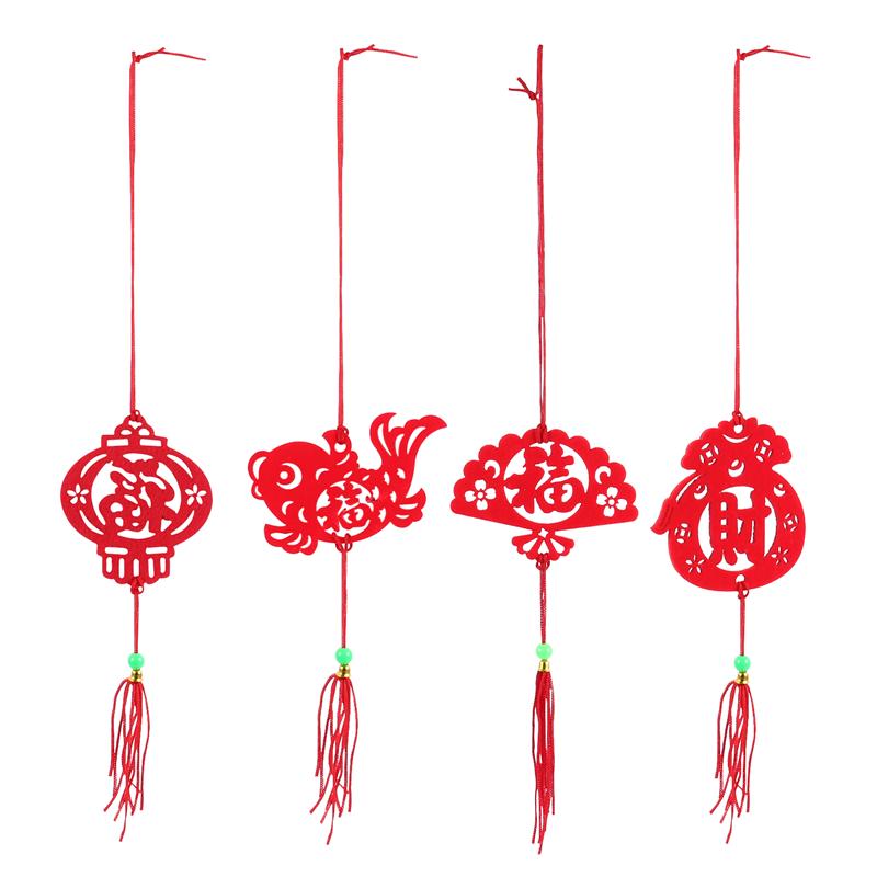 24Pcs Year&#39;s Party Opknoping Decoratieve Rode Ornamenten Chinese Festival Decor Kleine Hanger Voor Interieur Levert