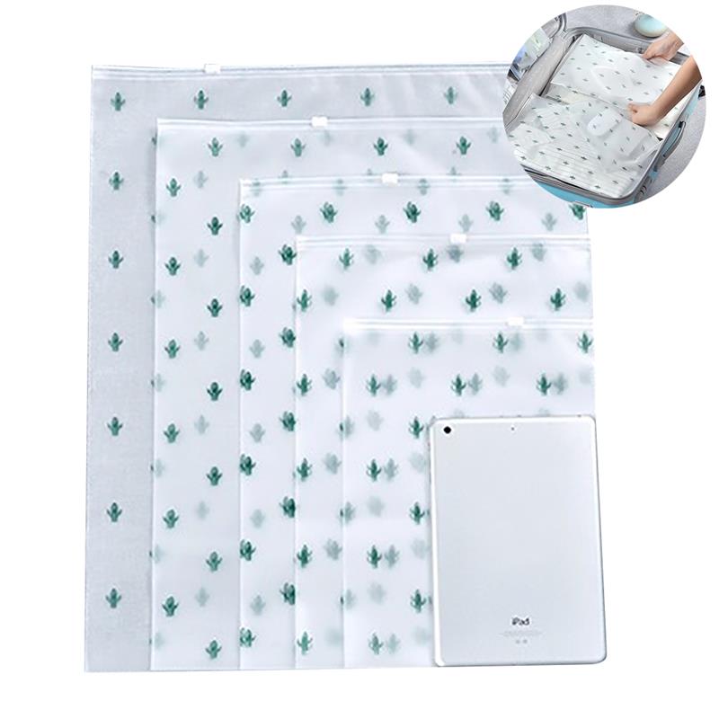 5PCS Travel Storage Bag Set Cute Cactus Zip-Lock Waterproof Luggage Packing Bag Cosmetic Bag Storage Supplies For Travel