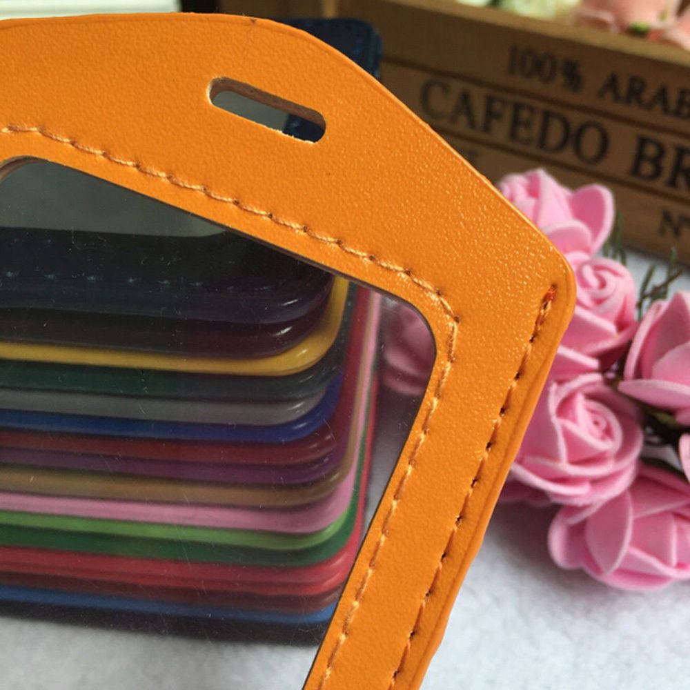 1 Uds. De Funda de cuero PU para Credencial de identificación, transparente y con borde de Color, orificios de cordón, tarjeteros de banco, accesorios para insignia de identificación