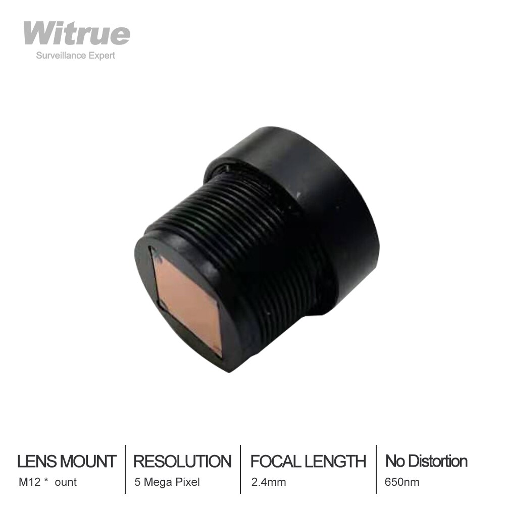 Lente witrue para câmera cftv, lente m12 de 2.4mm com 5mp, f1/1/3, sem distorção, 2.0