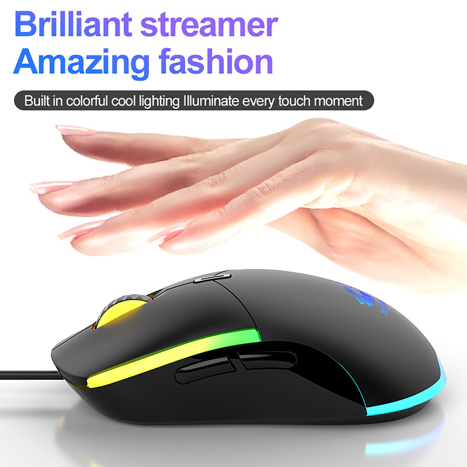 Gaming-maus mit 7 v 7 , 6 tastenbeleuchtung, optischer led-beleuchtung, 2400 dpi-einstellung, usb-anschluss für laptops und pcs