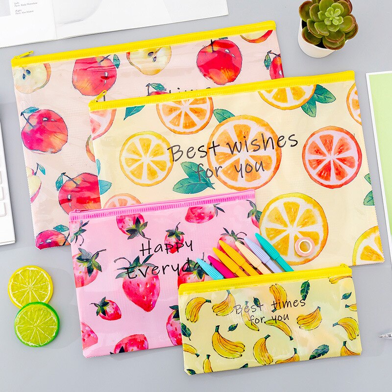 Dessin animé fruits trousse Kawaii grille fermeture éclair fichier sac petit frais étudiant stockage papeterie crayon sac école bureau