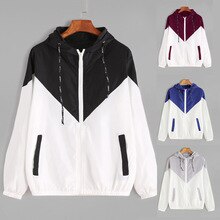 Plus size hættejakke sport-wear kvinder langærmet frakke patchwork tynd skinsuit lynlås lomme sport frakke kvindelig fritidsjakke