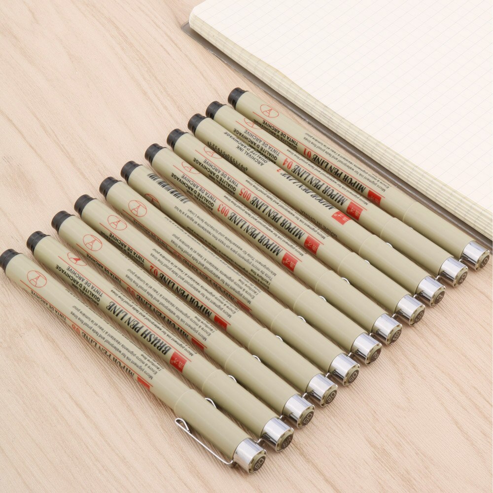 12pc Micron Neelde Soft Brush Drawing Pen Pigment 005 01 02 03 04 05 08 Brush fine point Markers pen Drawing Painting Stationery