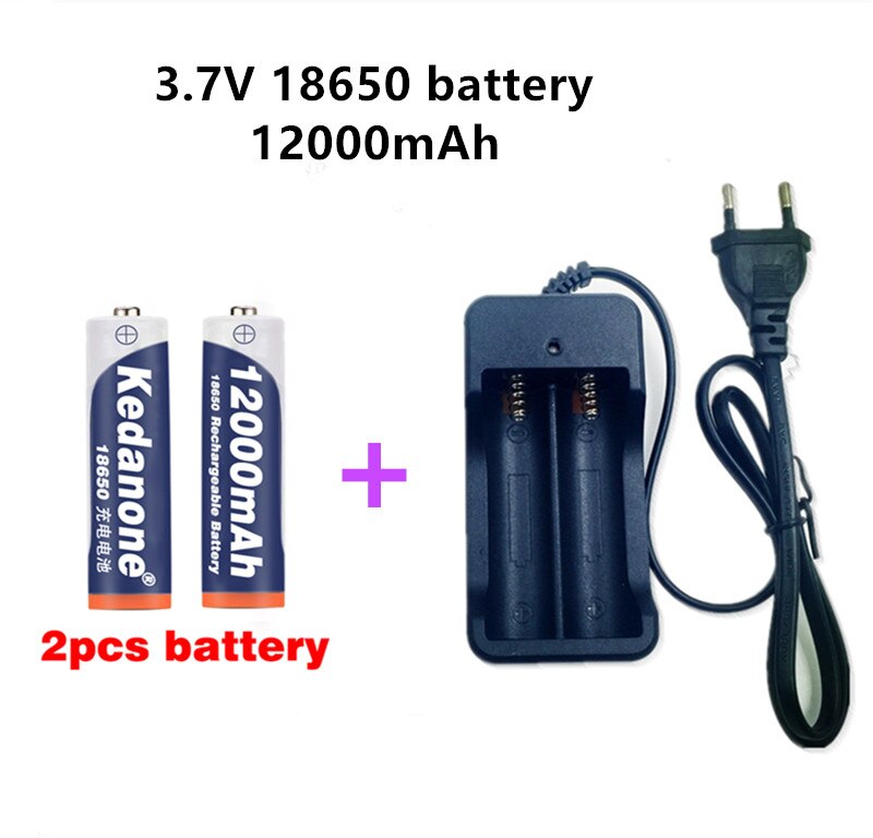 18650 batterie Akku 3,7 V 18650 12000mAh Kapazität Li-Ion Akku Für Taschenlampe Batterie + Ladegerät: 2Stck