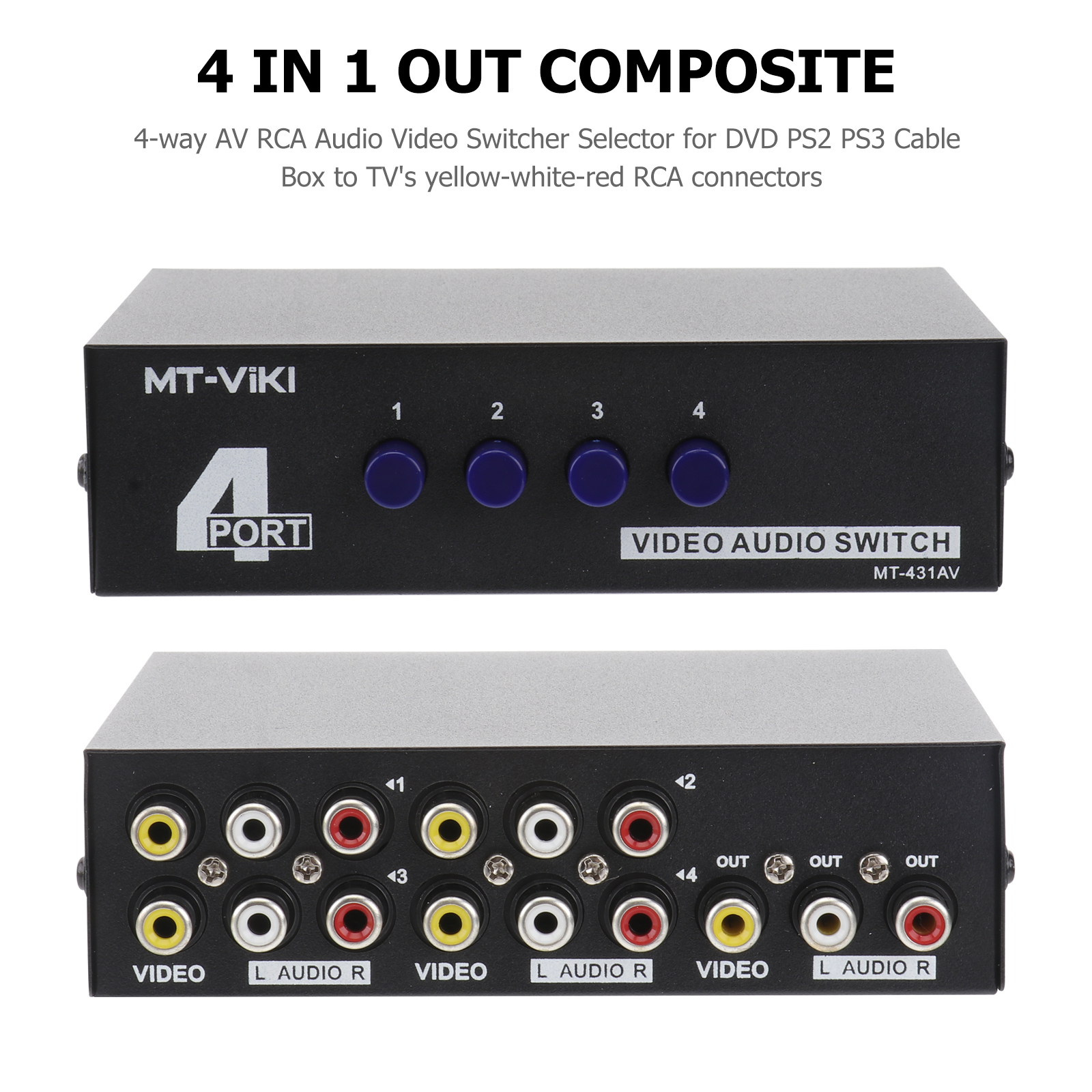 MT-431AV 4-Way AV Switch RCA Switcher 4 In 1 Out Composite Video L/R Audio Selector