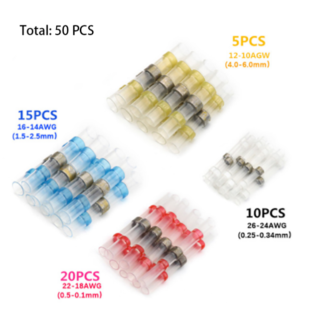 TVYVIKJ 220pcs Wire Spade Connectors, Waterproof Heat Shrink Female Male Terminals Fully-Insulated Electrical Crimp Kit: 50pcs no box