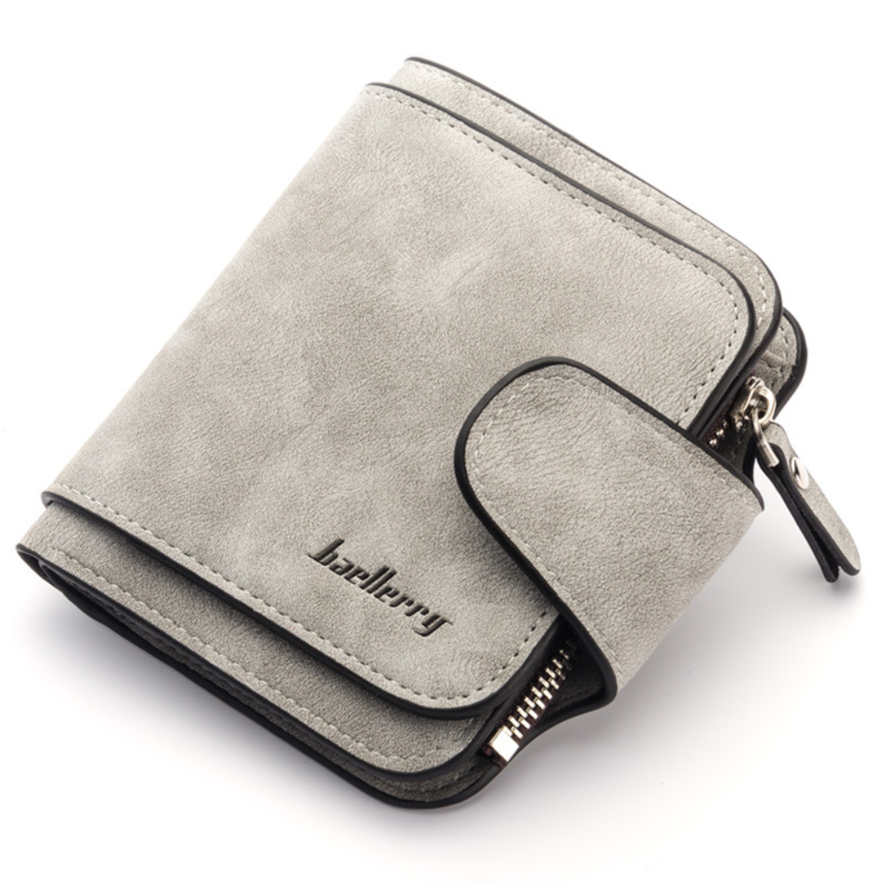 Buckle Abrasive Leather PU Women's Short Wallet Casual Trifold Purse Multi-Card Holder Coin Purse: GRAY