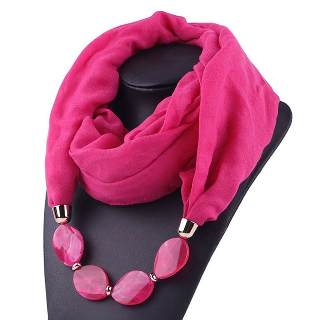 Collier de bijouterie décoratif multi-style | Collier en résine de perles, pendentif écharpe pour femmes, foulards de tête Hijab en coton lin doux, Echarpe # YJ Femme: Hot Pink 