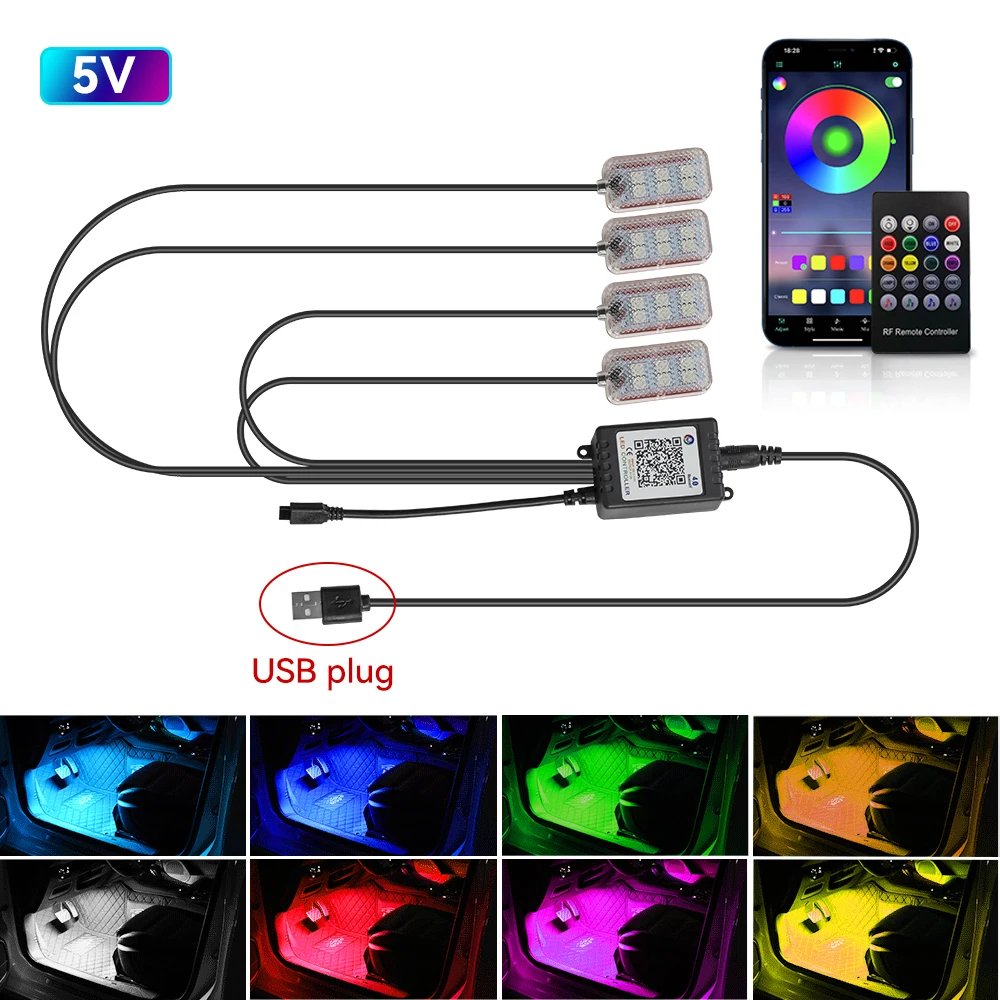 Neon Auto LED-binnenverlichting RGB Omgevingslichtset met APP Draadloze bediening LED Auto Sfeer Decoratieve Lamp: koud wit 6000k